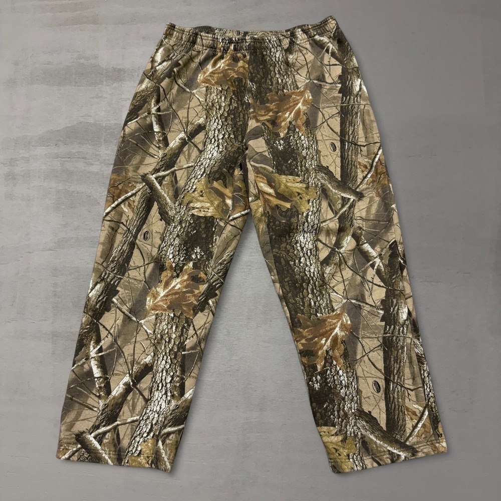 Vintage‎ Fleece Camo Sweatpants Y2K Brown RealTree Baggy Elastic Waist Large